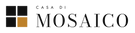A logo featuring the text 'CASA DI MOSAICO' in black serif font, with a geometric mosaic emblem on the left containing three black squares and one gold square, on a white background.